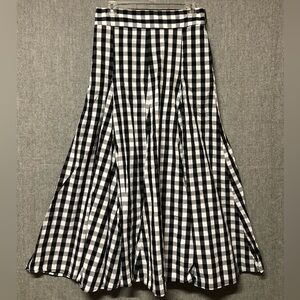 Who What Wear Black White Gingham Check Skirt Size 10 Full Flare Midi Pockets
